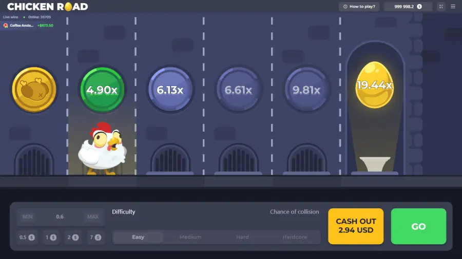 Chicken Road InOut Games &mdash; crash lineal RTP 98% cap 20.000x en Chipy